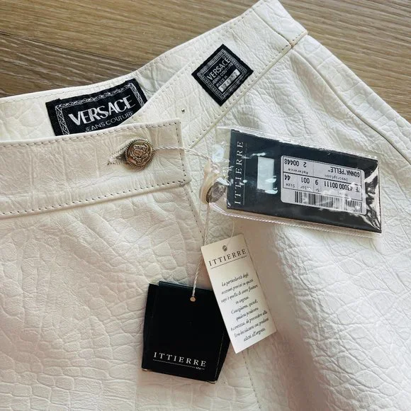NWT Auc Versace Runway Alligator embossed Leather white Wrap Mini Skirt - Picture 5 of 17